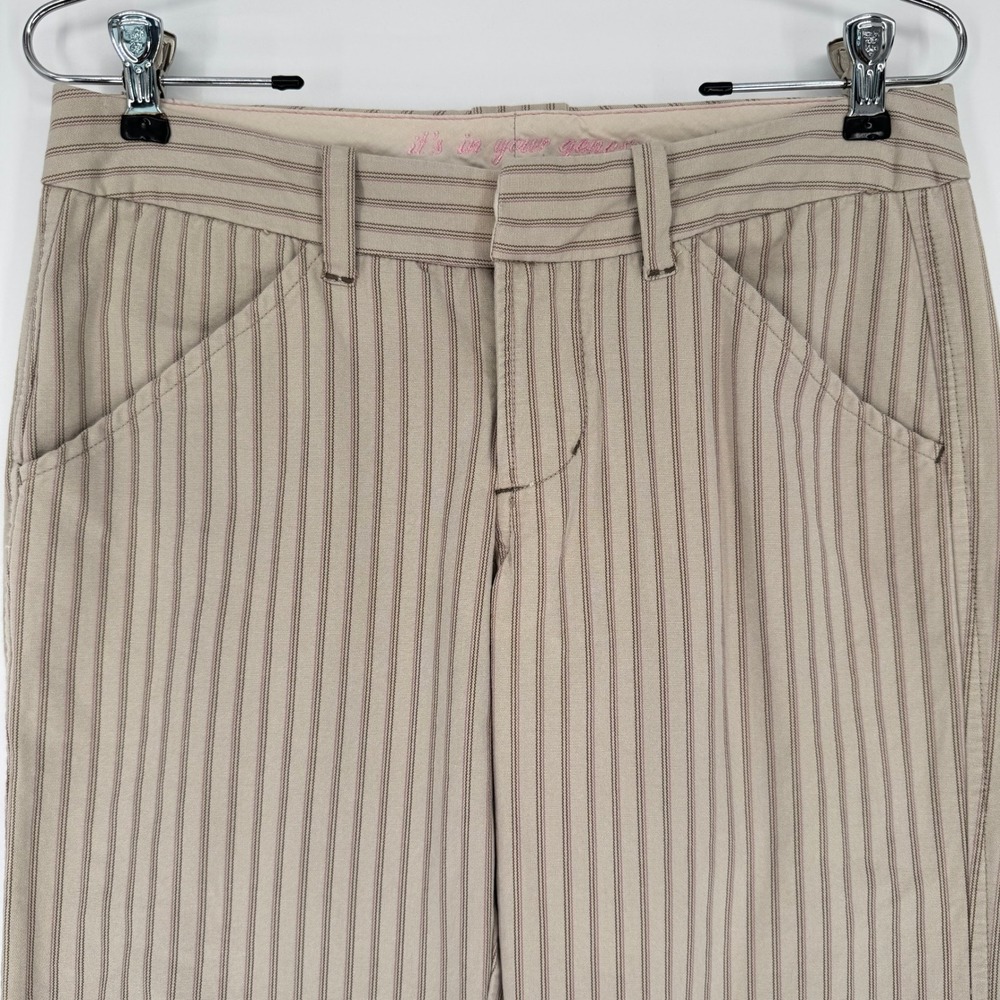 Y2K Its In Your Genes Low Rise Bootcut Flare Pinstripe Pants Jr 7 Beige Brown